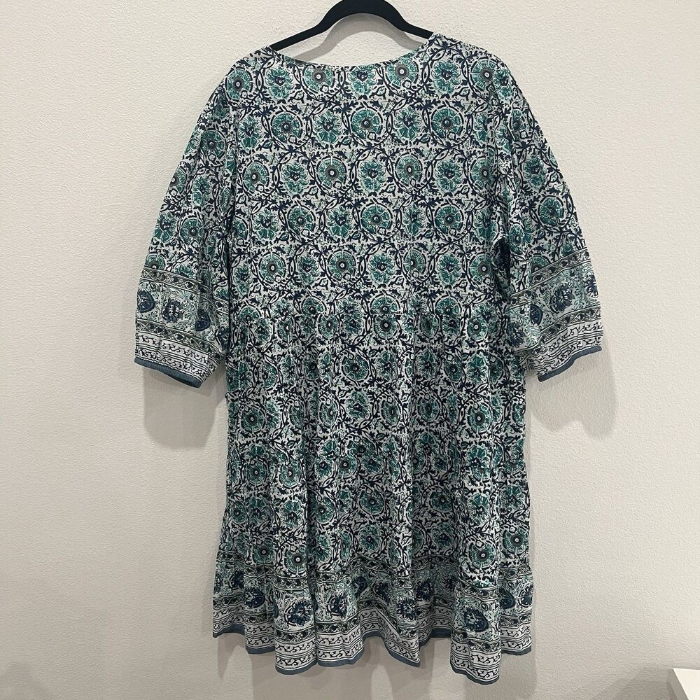 Soft Surroundings Nerissa Dress Sz XL Embroidered Blue Print Beach Boho Party - Picture 6 of 9